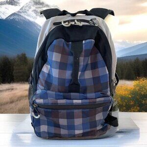 Embark 16" Backpack Carry On Bag Black Blue Plaid Top Load Spacious Compartments